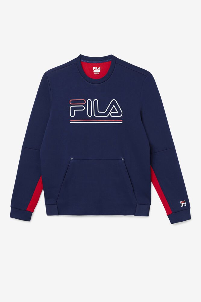 Fila Dooley Tech Crew Sweatshirt Navy - Mens - 41852OGXQ